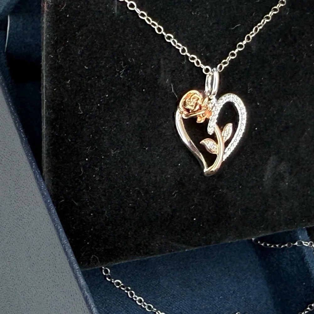 Enchanted Disney Belle Diamond Rose and Heart Pendant - Picture 2 of 3